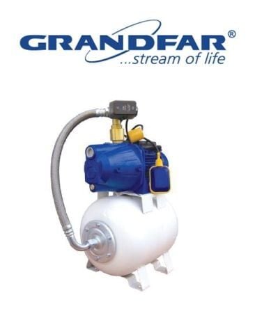 Grandfar -Jet 100-50lt 1Hp 220V Jet Pompalı ve 50 Litre Yatay Tanklı Kendinden Emişli Döküm Gövdeli Paket Hidrofor