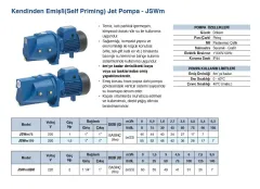 Grandfar JSWm110 1.5Hp 220V Döküm Gövdeli Kendinden Emişli Jet Pompa