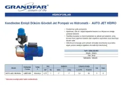 Grandfar AUTO-JetS 100-Hidro 1Hp 220V Paslanmaz Çelik Pompalı ve Hidromatlı Paket Hidrofor